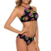 Dames Swimwear Sugar Skull Bikini Swimsuit Halloween Skulls Art High Leg Fashion Trendy Rave Two Piece Big Chest Bathing Suitwomen's Women