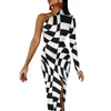 Robes décontractées abstraites à rayures longues femmes femmes en noir et blanc géométrique esthétique maxi club bodycon high plit imprimé vêtementscasual