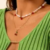 Vintage Multilayer Imitation Perle Perlen Schlüsselbein Halskette frauen Roten Kristall Kirsche Anhänger Halsketten Mädchen Mode Schmuck