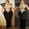 2022 Plus Size Arabic Aso Ebi Black Sheath Sparkly Prom Dresses Beaded Crystals Evening Formal Party Second Reception Birthday Engagement Gowns Dress ZJ243