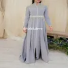 Chic Dusty Blue Arabic Turkije Avondjurk Jumpsuit Overskirt Trein Lange Mouw Prom Jurken 2022 Algerijnse Marokkaanse feestjurk Formele Outfit Receptie Rok