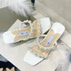 صنادل مصممة للنساء Starry Pearl High Heel Soft Square Square Toe أحذية