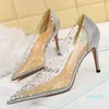 Dress Shoes Women 8.5cm High Heels Wedding Bridal Pumps Lady Crystal Diamond Green Transparent