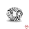 925 Sterling Silver Ciondola Charm Sister Heart Openwork Cuore Perline Bead Fit Pandora Charms Bracciale Accessori per gioielli fai da te