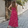 Summer Women Polka-Dot Long Dress Beach Dresses Strapless Casual White Midi Sundress Red Vacation Clothes For 220426