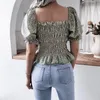 Kvinnors blusar skjortor Summer Chiffon Women 2022 Square Neck Lantern Sleeves Ruffled Floral Tops