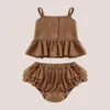 Clothing Sets Born Clothes 02 Years Old 2022 Summer Girls Sling Top Four Corners Ruffle Shorts Baby Solid Color Casual 2Pcs5438683