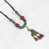 Ethnic Long Vintage Bohemian Boho Ceramic Flower Pendant Tassel Necklace Women Collar Choker Sweater Chain Pendant Jewelry