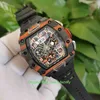 Montres de qualité supérieure de vente chaude 44 mm x 50 mm RM11-03 McLaren Skeleton NTPT Bandes de caoutchouc en fibre de carbone Transparent Mécanique Automatique Montre pour homme Montre-bracelet