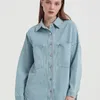 Wixra Women Denim Jacket Loose Wid Down Collar Femme Casual Classic Jeans Colthes Autumn AllMatch Outwear Coats 220726