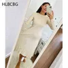 2022New Chic Women Long Knit Maxi Sweater Dress Autumn Winter Knitted A Line Dress Ribbed Thick Christmas Pullover Party Dresses T220804