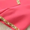 Summer Short Sleeve Round Neck Dress Hot Pink / Apricot Solid Color Beading Pockets Knee-Length Elegant Casual Dresses 22L256036