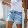 Zomer dames casual vintage streetwear denim shorts knop skinny straat mode slijtage gescheurde massieve kleur jeans 220419