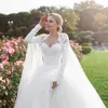 Vintage pays une ligne robe de mariée à manches longues épaule enveloppement ivoire tulle robes de mariée tribunal train dentelle appliques perlées arabe mariée robes de jardin sur mesure