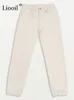 Liooil Streetwear bawełniana elastyczna talia brązowe spodnie damskie damskie spodnie dżinsowe z kieszeniami wiosenne damskie stretch sexy dżinsy 220402