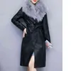 Mantel Frauen Winter Lose Lange PU Schärpen Leder Jacke Warme Künstliche Pelz Kragen Manteau Übergroßen Hiver Chaqueta Cuero Mujer L220728