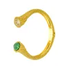 Jewelry for Women Green Agate Bracelet U-Shaped with Diamonds Retro Copper Metal Cuff Charm Female Ladies Bangles Jewelry Crystal Stone