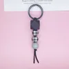 Striped Wood Beads Keychains Black Beaded Keychain Ladies Bag Decoration Key Chain Keyring