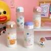 EGOING Transparent Glass Water Bottle With Straw Cartoon Frosted Leakproof Travel Drinkware Cute Kids Student Girl Gift Cups 220509