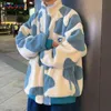 Giacca da uomo in velluto di agnello Versione coreana maschile di Harajuku Trend Bomber invernale ispessimento Streetwear Cappotti con cuciture stampate Y220803