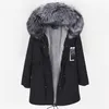 100％Real Raccoon Fur Collar Women Jacket Camouflage Black Parkas Cotton Faux Fux Lining Coat Jacket 201126