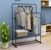 US Stock Garment Rack Freestanding Hanger Double Rods Multi-functional Bedroom Clothing Rack 718C-BK