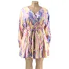 Women Casual Dresses Print Floral Plus Size Cute Shift Dress Belted Ruffle Wrap V Neck Swing Tunic Mini Dress