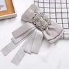 Retro Handmade Big Ribbon Fabric Bow Tie Brooches for Women Fashion Rhinestone Shirt Corsage Neck Tie Collar Pins Accessories