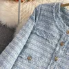 New design women's autumn lurex patched tweed woolen solid color cute o-neck long sleeve jacket coat ML