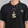 Kolye Kolyeler Hip Hop CZ Taş döşeli bling buzlu büyük boy dolar para işareti kolye erkekler için kolye rapçi mücevher damla kolye