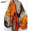 Sexy Bech wysokiej jakości, ręcznie walcowane samopoczucie Silk Rayon Fashion Print Winyi Maxi Damskie szaty Long Beach V-Neck Bohemian Dress 220531