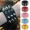 Tre rad cuspidala spikar nitar stud byte manschett PU läder punk gotisk rock unisex armband män smycken