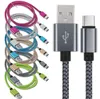 Nylon gevlochten Type C-kabels Micro USB-oplaadadapter 1M / 2M / 3M Kleurrijke 2A USB-C Data Sync-kabel voor Smart Mobiele Telefoon