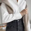 白人女性の特大シャツ綿100％ブラウスエレガント秋カキ基本トップ襟長袖美しいブラウスヴィンテージ220407