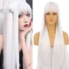 Fgy 26 Inch Long Straight with Bangs White Wig Cosplay Red Green Lolita Ladies Anime High Temperature Fiber Synthetic 220622