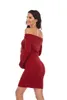 Zwangerschapskleding Casual vaste kleur One-shoulder lange mouwen jurk voor zwangere vrouwen kleding Fotografie Sexy Skinny Vestidos G220309