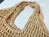 Hoogwaardige ontwerp Women Tote Straw Beach Tassen Aprikoot Handgemaakte Raffia Schoudertas Zomer Travel Handtassen Zwarte Letter Afdrukken 274N