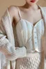 女性のベスト2022年冬コレクションスパゲッティトップホワイトブラックレースかぎ針編みクリスタル装飾ウエストコートスリムサーマルタンクLuci22