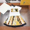 T-shirts Designer Clothes For Kids Girls Sets Summer Short Sleeve T-shirt Children Bohemian Top Pleated Skirt 2Pcs Outfit Baby Brand Suit AA220316 T230209