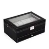 Watch Boxes & Cases 12 Slots PU Leather Storage Men & Women Jewelry Display Drawer Case 2 Layers Organizer Showcase With Glass Lid Deli2