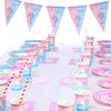 65Pcs Gender Reveal Set di stoviglie usa e getta Ragazzo o ragazza Piatto Tovagliolo Gender Reveal Baby Shower Decorazioni per feste Forniture 220606