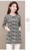 Kvinnors Blusar Skjortor Ankomst Vår 2022 Koreanska Mode Kläder Kvinnor Kontor Lady Plus Storlek L-5XL Beading Bow Floral Printing Lång Blu