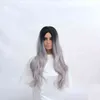 Perruques synthétiques de cheveux Cosplay Whimsical w synthétiques longues perruques ondulées ombrées noir gris perruque pour femmes fête cosplay cheveux résistants à la chaleur 220225