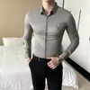 Solid Simple Mens Casual Shirt Slim Fit Business Formal Wear Deer Head Embroidery Brand Long Sleeve 220322