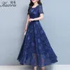 Robes grande taille bleu femmes Robe en mousseline de soie Floral Vestido Maxi Boho été Sukienka Ropa Mujer Robe Longue Femme Chic Vestidos 220518