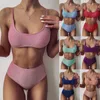 Traje de baño de mujeres 2022 cuerda Bikini Push Up Solid Swimsuit Mujeres alta cintura separada más tamaño