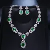 AMC Lüks Emerald Yeşil Kolye ve Küpe Seti AAA Kübik Zirkonya Takı Seti Kadınlar Gelin Mücevher Set Set Hediye Karısı 220726
