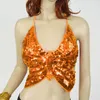 Shiny Sexy Women Halter Back Lace-up Festival Raves Crop Top Tribal Belly Dance Beaded Sequin Top Padded Bandage Bra 220504