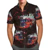 メンズカジュアルシャツ消防トラック3Dビーチハワイアン2022夏のシャツ半袖ストリートウェア特大5×L Camisa Social Chemise Homme-128
