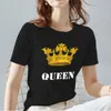 Kvinnor Tshirts Summer Queen Crown Pattern Print kvinnliga toppar Casual Black and White Basis Ladies T-shirtkläder